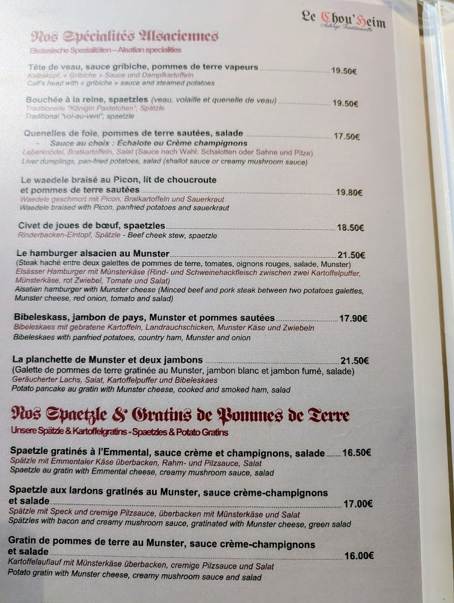 Menu Auberge Le Chou'heim-1